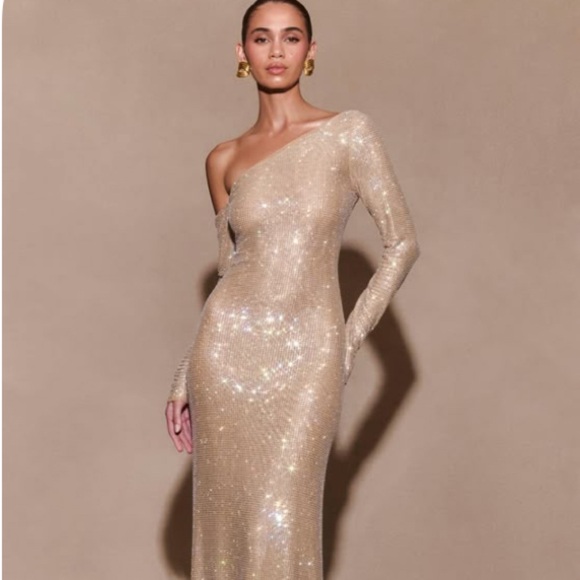 Meshki Dresses & Skirts - Meshki One-Shoulder Sequin Gown in Champagne Gold